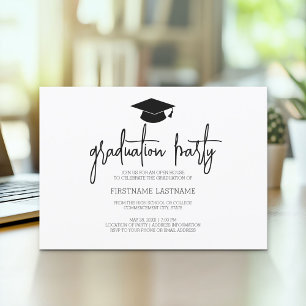Calligraphy Modern Minimal Graduation Black Invitation