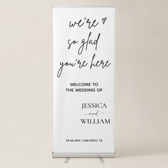 Calligraphy Modern Simple Chic Wedding Welcome Retractable Banner (Front)