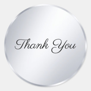 Calligraphy Modern Thank You Text Metallic Silver Classic Round Sticker