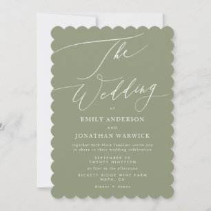 Calligraphy Modern White and Sage Simple Wedding Invitation