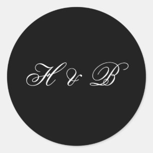 Calligraphy Monogram Black & White Classic Wedding Round Sticker