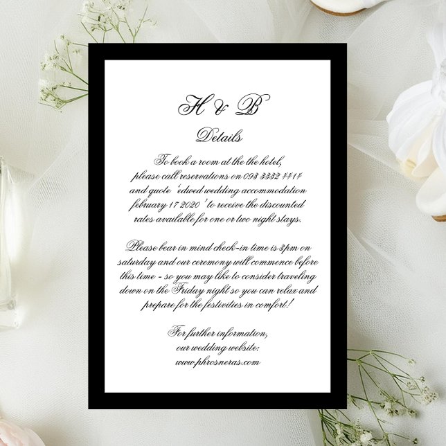 Calligraphy Monogram Black & White Formal Details RSVP Card (Creator Uploaded)