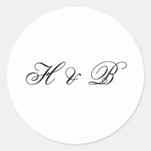 Calligraphy Monogram Black & White Formal Wedding Classic Round Sticker