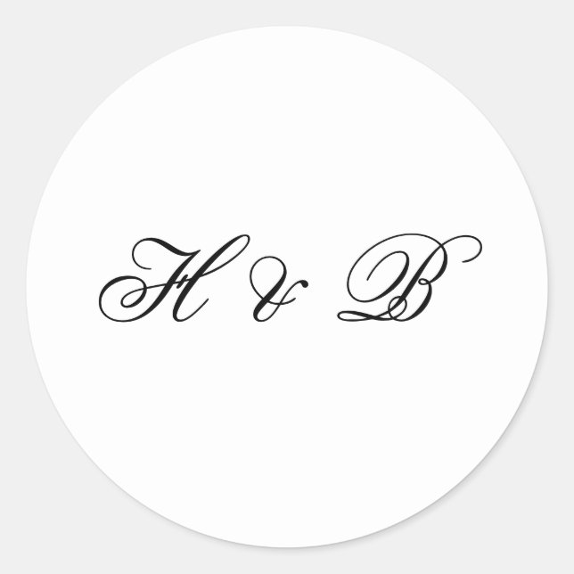 Calligraphy Monogram Black & White Formal Wedding Classic Round Sticker (Front)