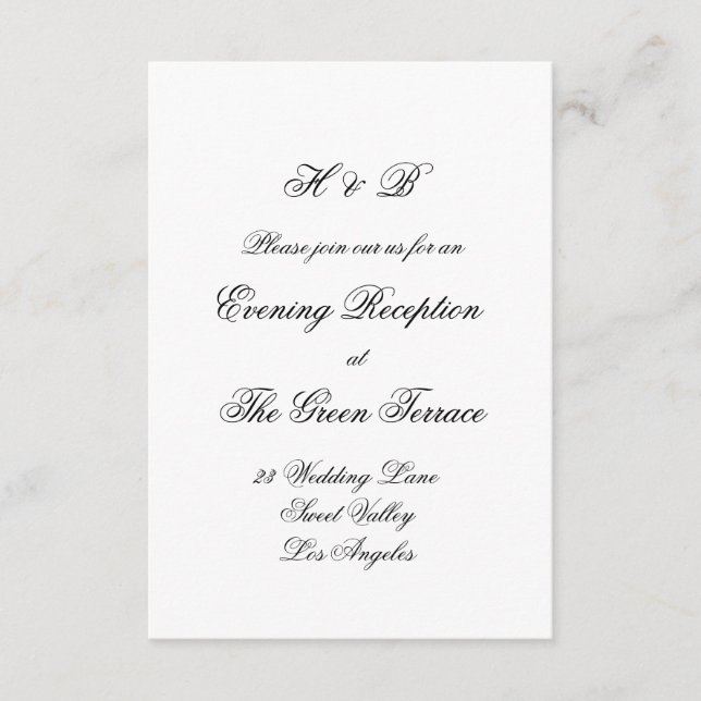 Calligraphy Monogram Black & White Formal Wedding Enclosure Card (Front)