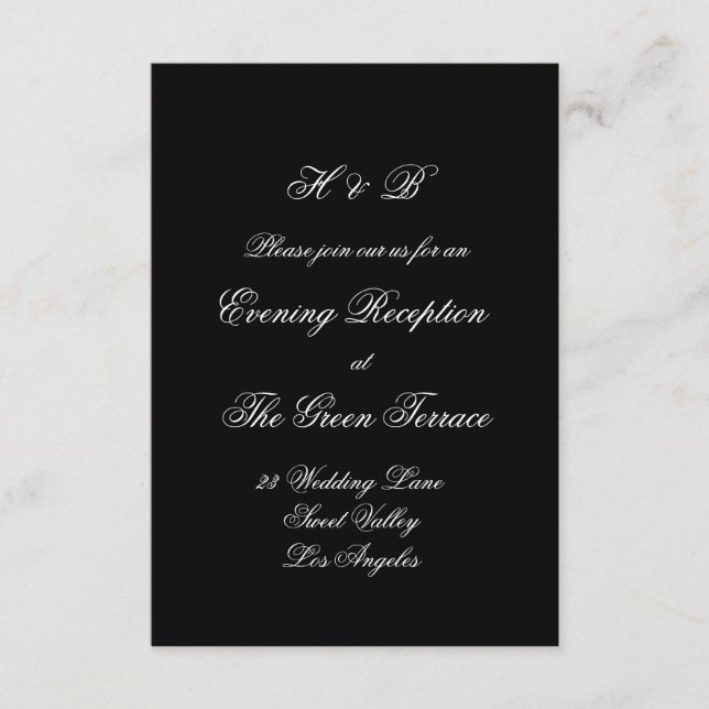 Calligraphy Monogram Black & White Formal Wedding Enclosure Card (Front)