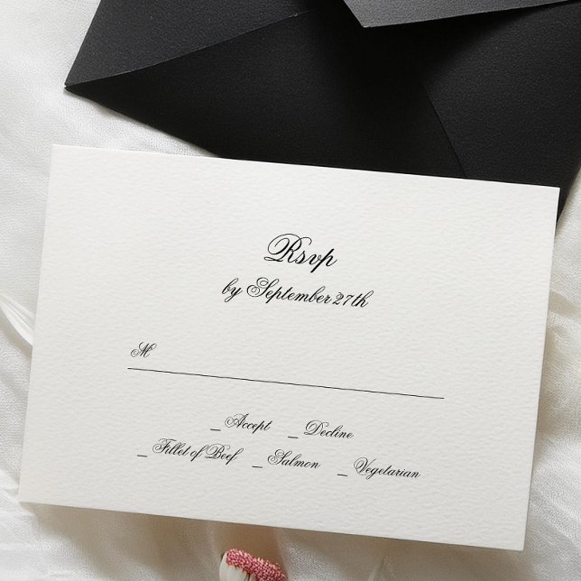 Calligraphy Monogram Black & White Formal Wedding RSVP Card (Creator Uploaded)
