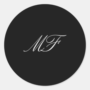 Calligraphy Monogram Black White Wedding Classic Round Sticker