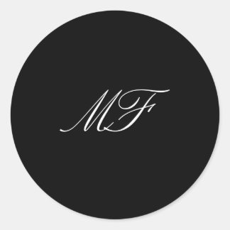 Calligraphy Monogram Black White Wedding Classic Round Sticker