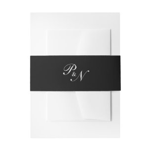 Calligraphy Monogram Elegant Black Wedding Invitation Belly Band