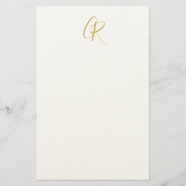 Calligraphy Monogram Gold Color Plain Modern Stationery (Front)