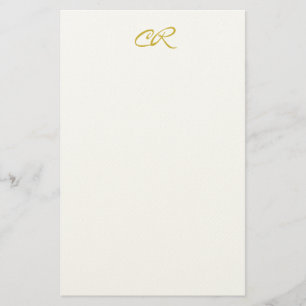 Calligraphy Monogram Gold Color Plain Modern Stationery