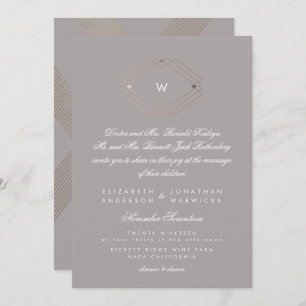 Calligraphy Monogram Gold Foil Grey Musk Wedding Invitation