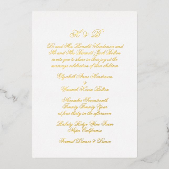 Calligraphy Monogram Gold & White Formal Wedding (Front)