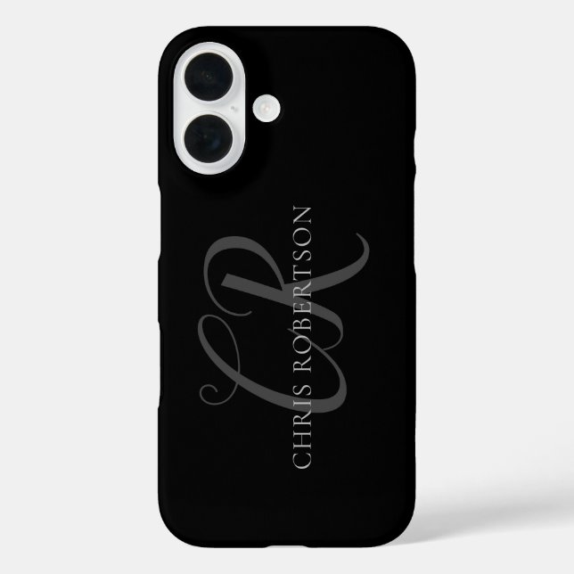 Calligraphy Monogram Name Black Grey Custom Gift Case-Mate iPhone Case (Back)