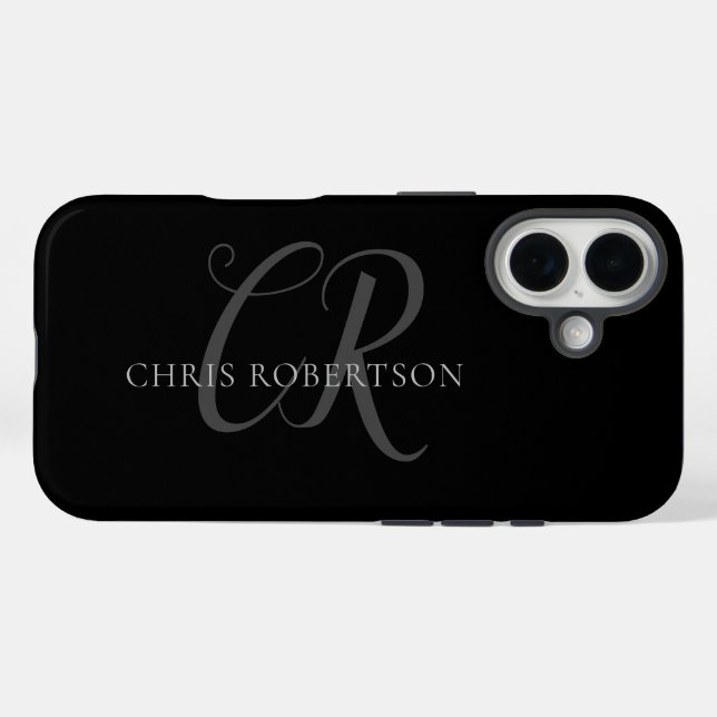 Calligraphy Monogram Name Black Grey Custom Gift Case-Mate iPhone Case (Back (Horizontal))