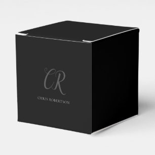 Calligraphy Monogram Name Black Grey Custom Gift Favour Box