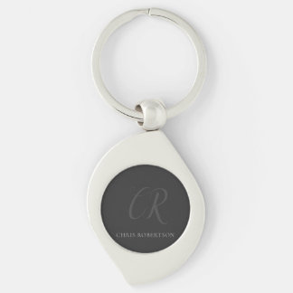 Calligraphy Monogram Name Black Grey Custom Gift Key Ring