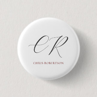 Calligraphy Monogram Name Black White Custom Gift 3 Cm Round Badge