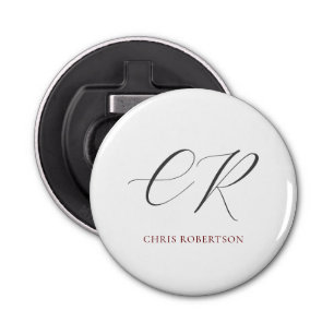 Calligraphy Monogram Name Black White Custom Gift Bottle Opener
