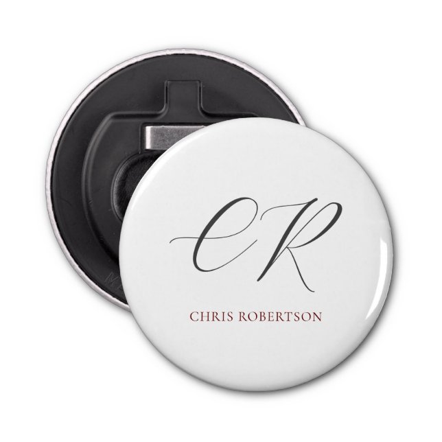 Calligraphy Monogram Name Black White Custom Gift Bottle Opener (Front)