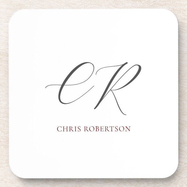 Calligraphy Monogram Name Black White Custom Gift Coaster (Front)