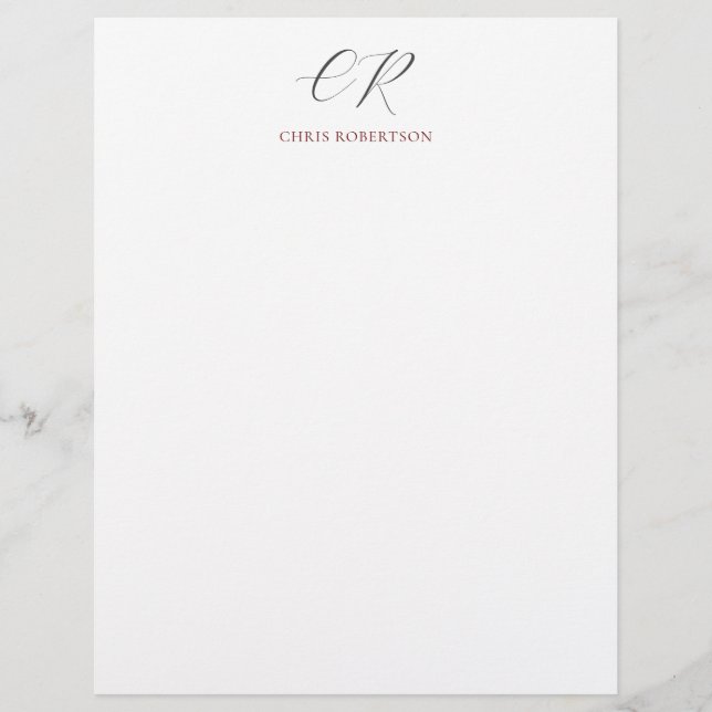 Calligraphy Monogram Name Black White Custom Gift Custom Letterhead (Front)