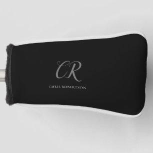 Calligraphy Monogram Name Black White Custom Gift Golf Head Cover
