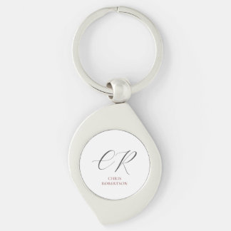 Calligraphy Monogram Name Black White Custom Gift Key Ring