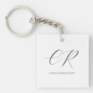 Calligraphy Monogram Name Black White Custom Gift Key Ring