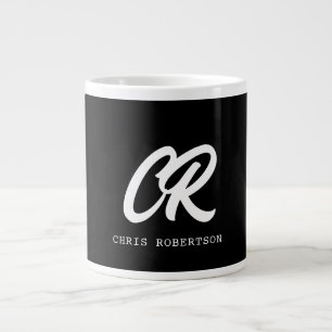 Calligraphy Monogram Name Black White Custom Gift Large Coffee Mug