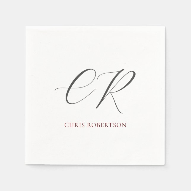 Calligraphy Monogram Name Black White Custom Gift Napkin (Front)