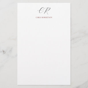 Calligraphy Monogram Name Black White Custom Gift Stationery