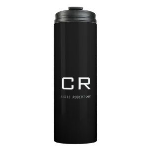 Calligraphy Monogram Name Black White Custom Gift Thermal Tumbler
