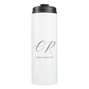 Calligraphy Monogram Name Black White Custom Gift Thermal Tumbler