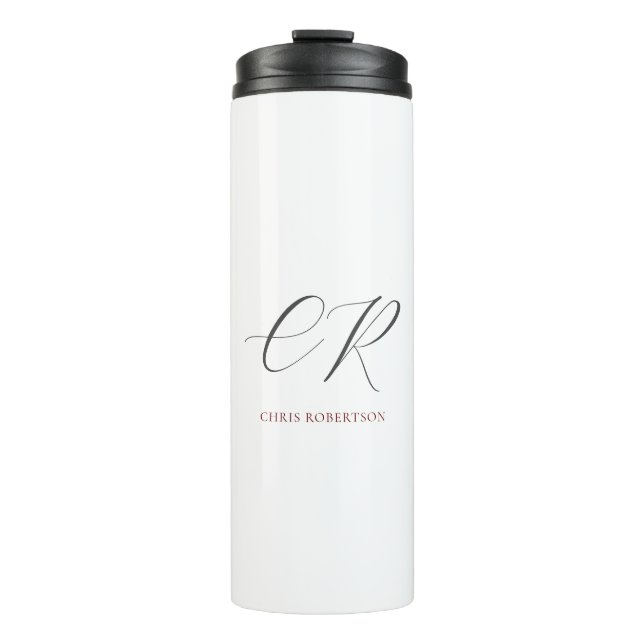 Calligraphy Monogram Name Black White Custom Gift Thermal Tumbler (Front)