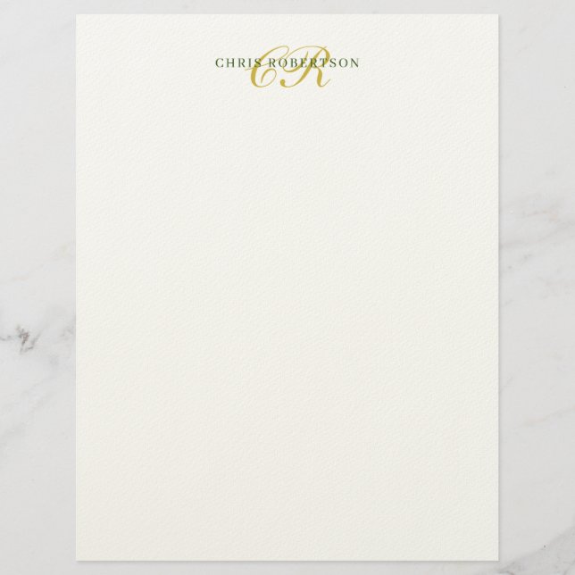 Calligraphy Monogram Name Gold Black White Color Custom Letterhead (Front)
