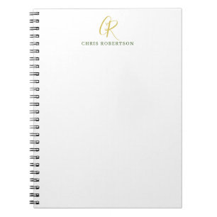 Calligraphy Monogram Name Gold Black White Color Notebook