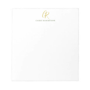 Calligraphy Monogram Name Gold Black White Color Notepad