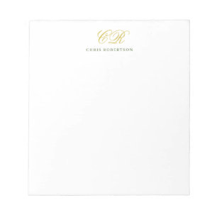 Calligraphy Monogram Name Gold Black White Color Notepad
