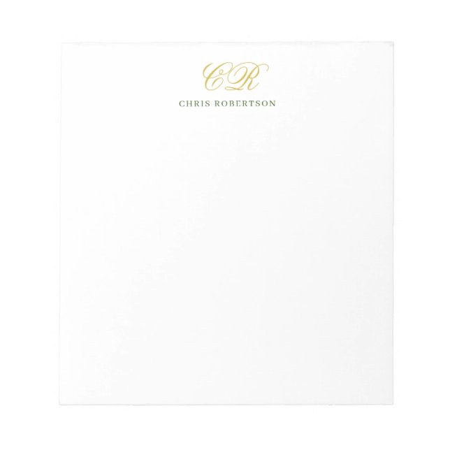 Calligraphy Monogram Name Gold Black White Color Notepad (Front)