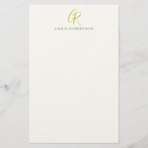 Calligraphy Monogram Name Gold Black White Color Stationery