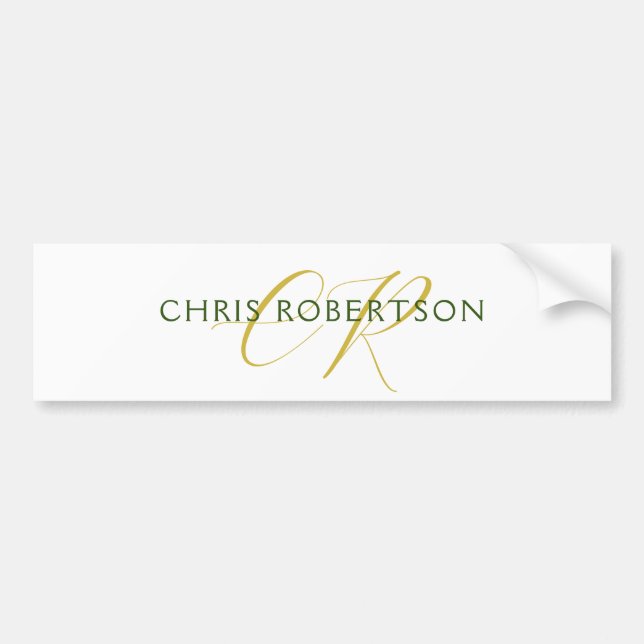 Calligraphy Monogram Name Gold Black White Custom Bumper Sticker (Front)