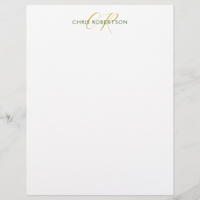 Calligraphy Monogram Name Gold Black White Custom Letterhead (Front)