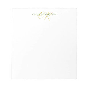 Calligraphy Monogram Name Gold Black White Custom Notepad
