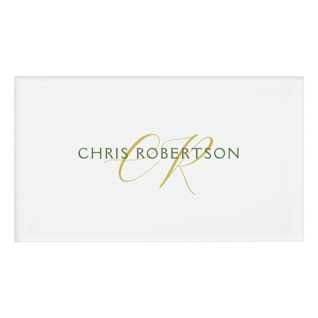 Calligraphy Monogram Name Gold Black White Custom Tag (Front)