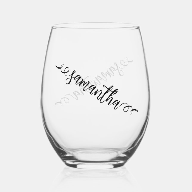 Calligraphy Monogram Name Personalised  Stemless Wine Glass (Front)
