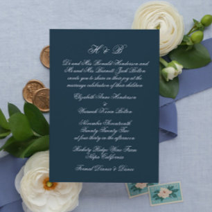 Calligraphy Monogram Navy & White Formal Wedding Invitation