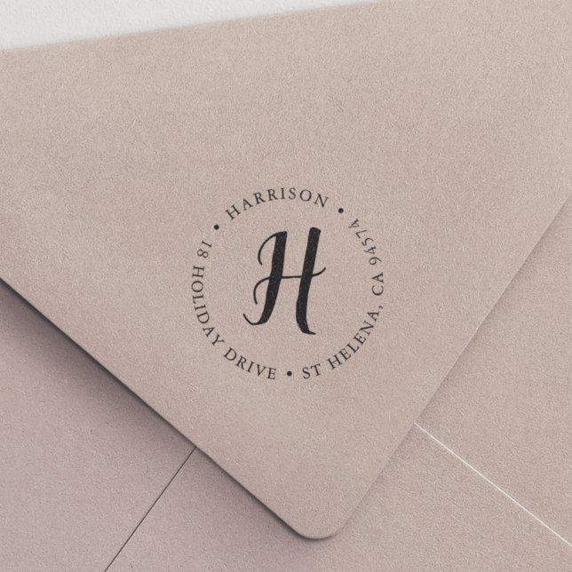 Calligraphy Monogram Round Return Address Self-inking Stamp (Creator Uploaded)