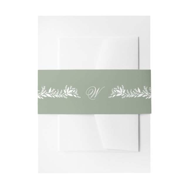 calligraphy monogram sage green botanical wedding invitation belly band (Front Example)